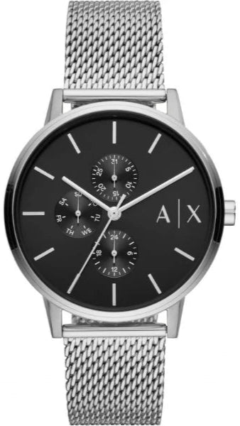 Armani Exchange Cayde AX2714 Men's Chronograph Watch - Black Dial with Silver Mesh Stainless Steel Strap