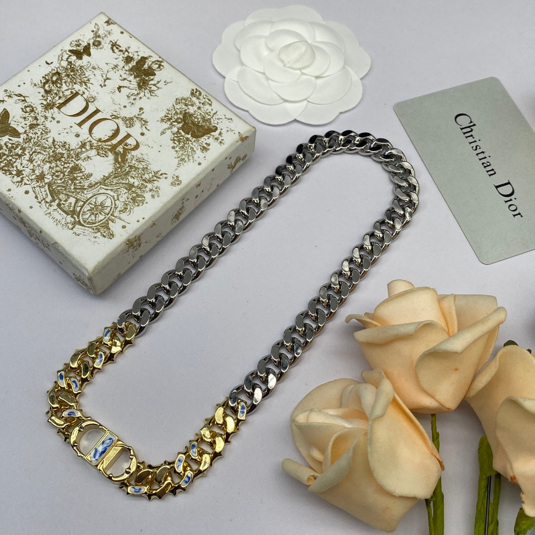 18K Dior Icon Chain Blue White Resin Necklace
