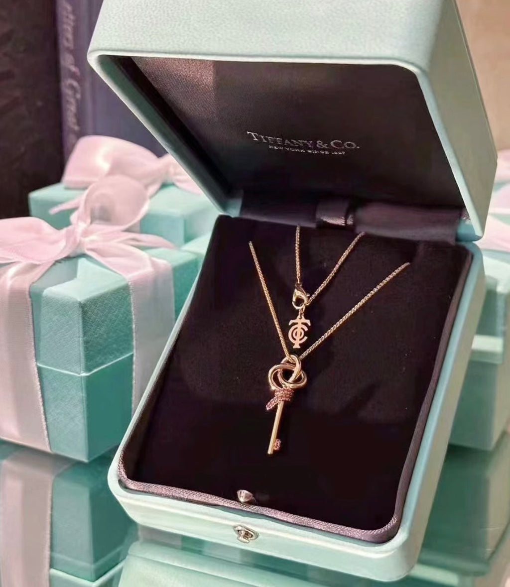 18K Tiffany Keys Woven Pink Diamonds Medium Necklace