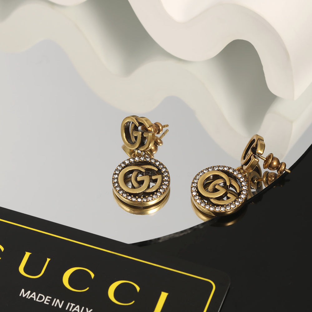 18K Double Gucci Crystals Vintage Earrings