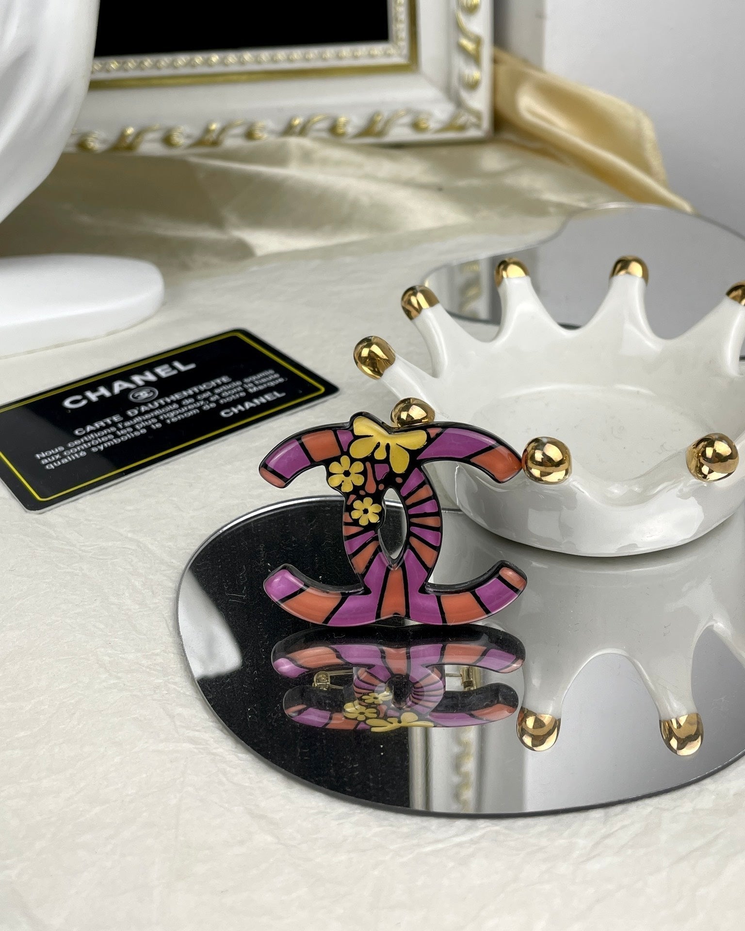 18K  Chanel Pink Resin Brooch