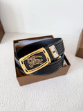 Men’s Leather Belt with Gold Horse Embossed Buckle