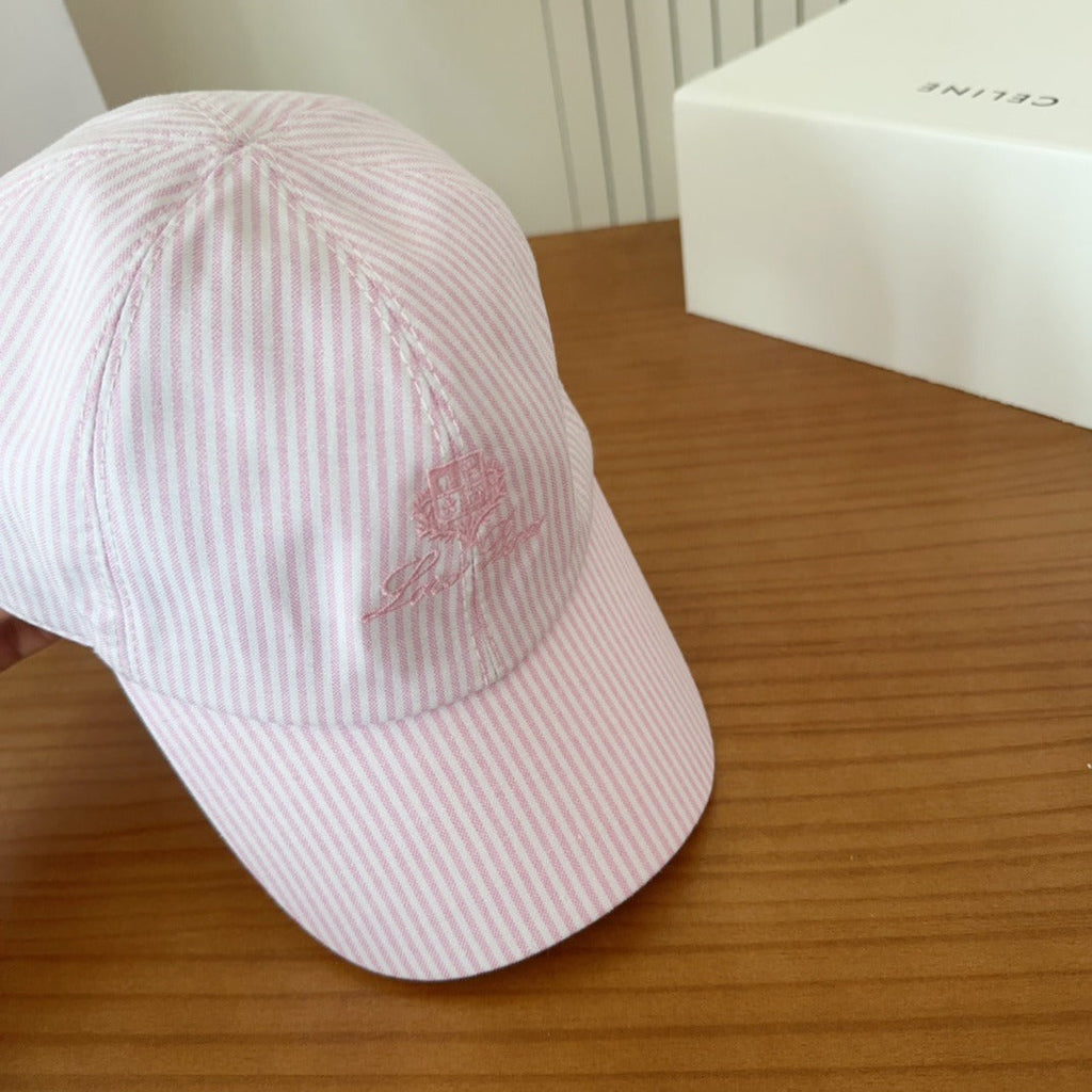 Blush Pinstripe Silk-Cotton Cap